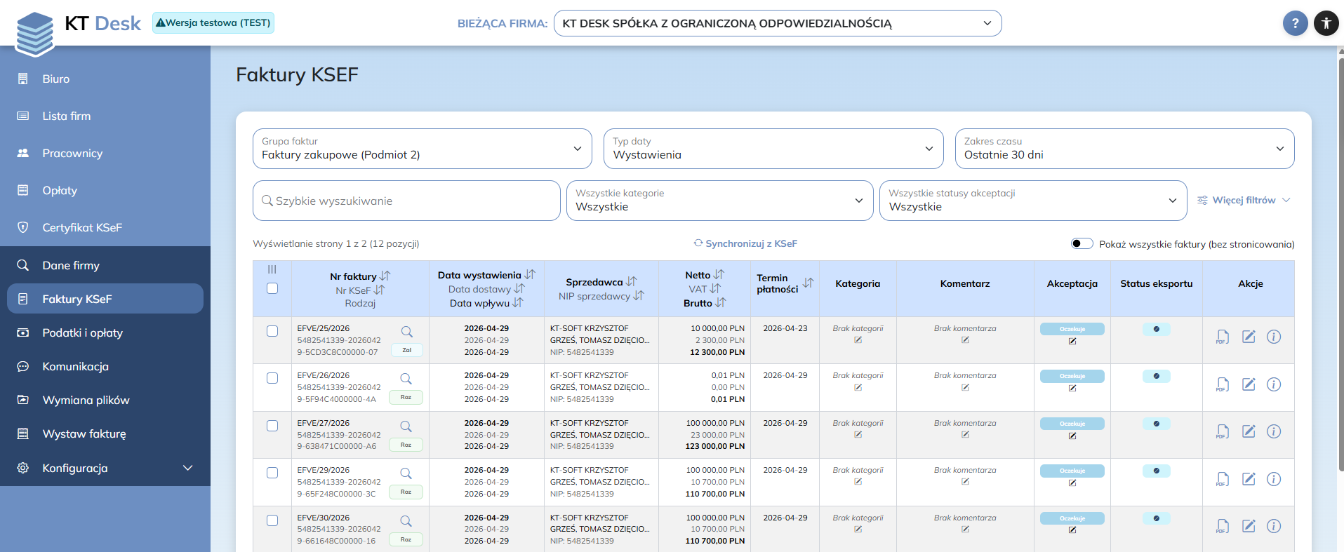 Biuro - lista faktur