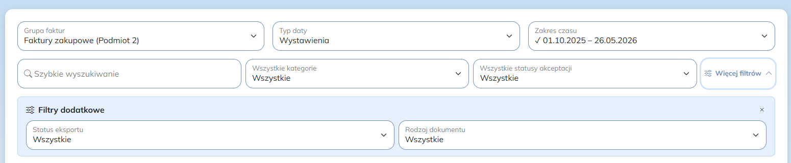 Filtry lista faktur