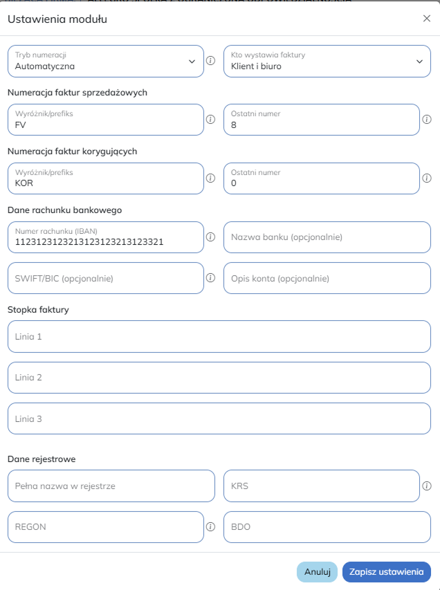 Firma - ustawienia wystaw fakture&nbsp;